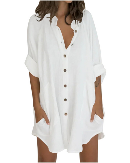 Vanessa Women's Summer Tunic – Oversized Linen Cotton Shirt with 3/4 Sleeves