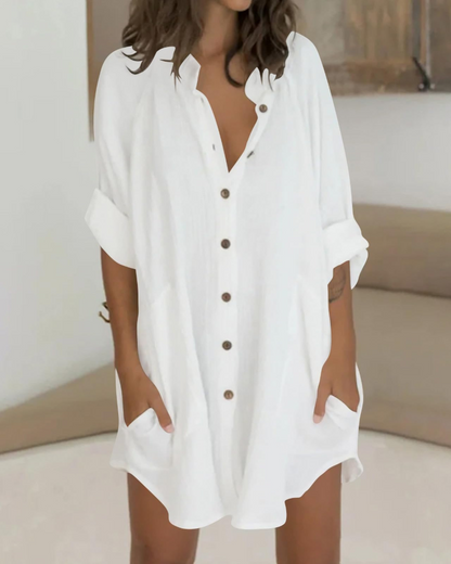 Vanessa Women's Summer Tunic – Oversized Linen Cotton Shirt with 3/4 Sleeves
