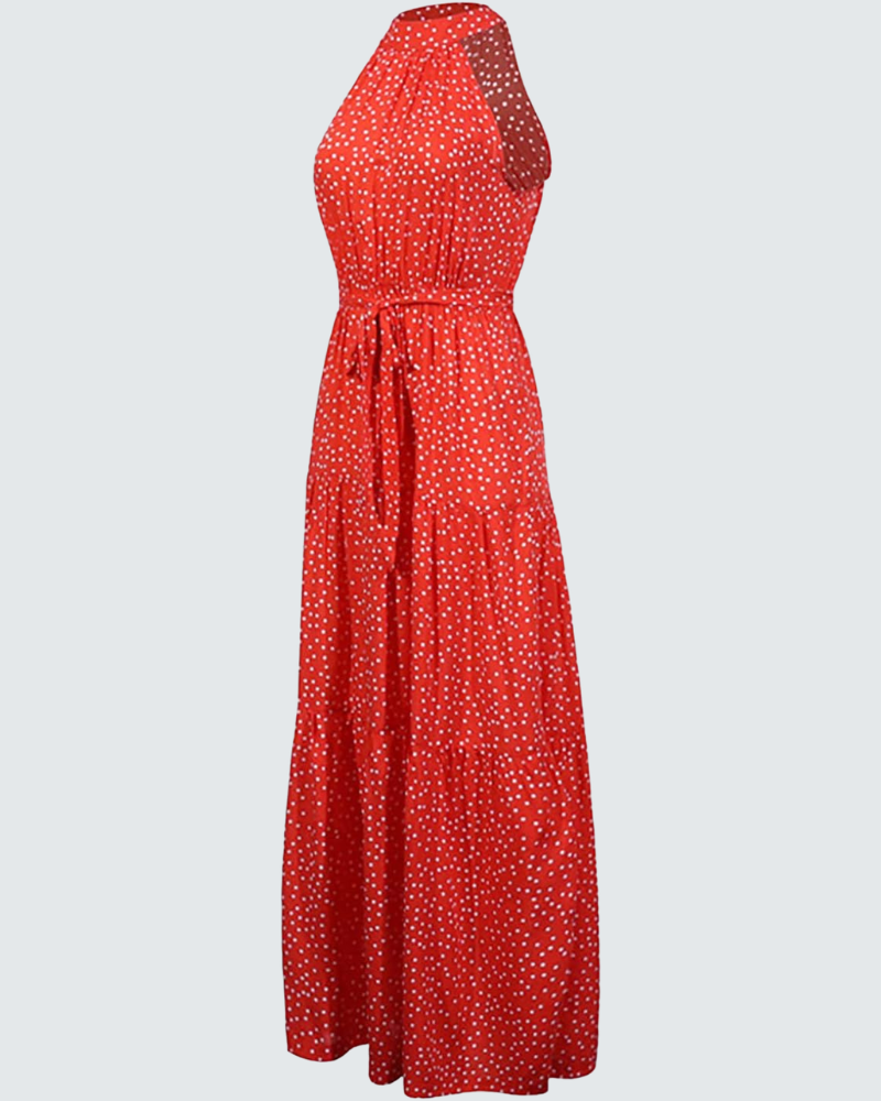 Fina Women's Maxi Bohemian Dress – Polka Dot Print, Off-Shoulder, Flowing Cut for Summer