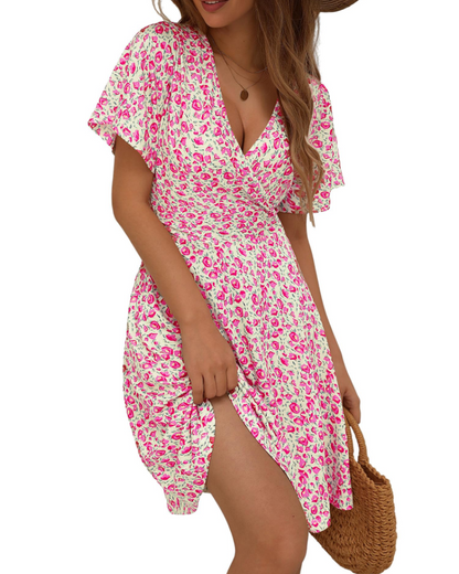 Faith Midi Dress for Women - Summer – Wrap Effect V-Neck with Ruffled Sleeves