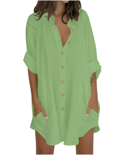 Vanessa Women's Summer Tunic – Oversized Linen Cotton Shirt with 3/4 Sleeves
