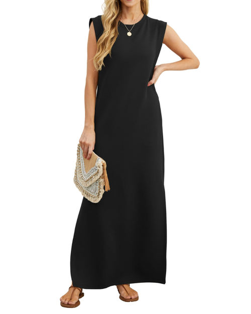 Erin Maxi Dress for Women Summer – Sleeveless Round Neck Slit & Pockets