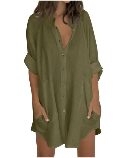 Vanessa Women's Summer Tunic – Oversized Linen Cotton Shirt with 3/4 Sleeves