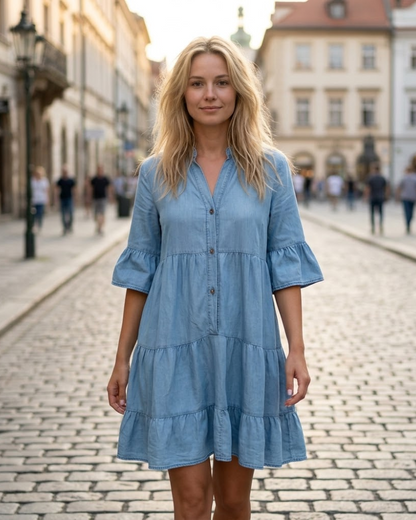 Sophie Bohemian Dress for Women – Short Fluid Dress with V-Neck and Short Sleeves