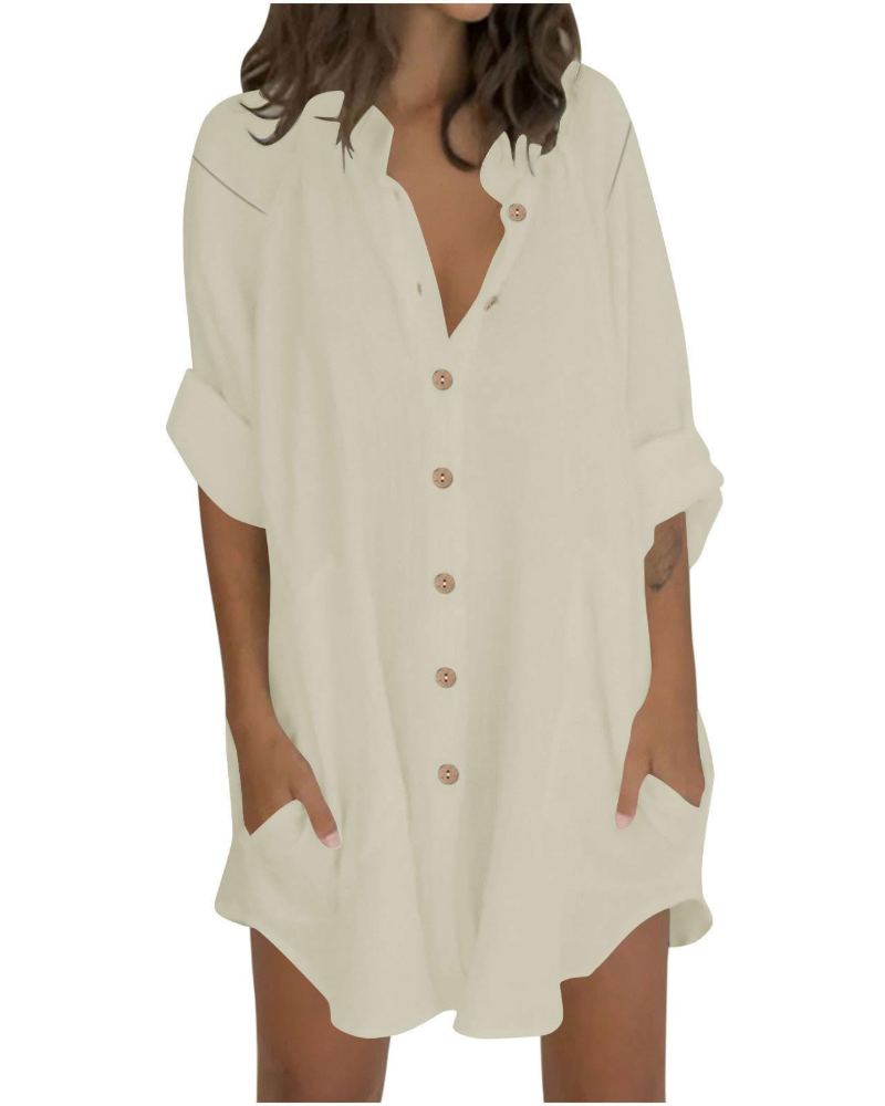 Vanessa Women's Summer Tunic – Oversized Linen Cotton Shirt with 3/4 Sleeves