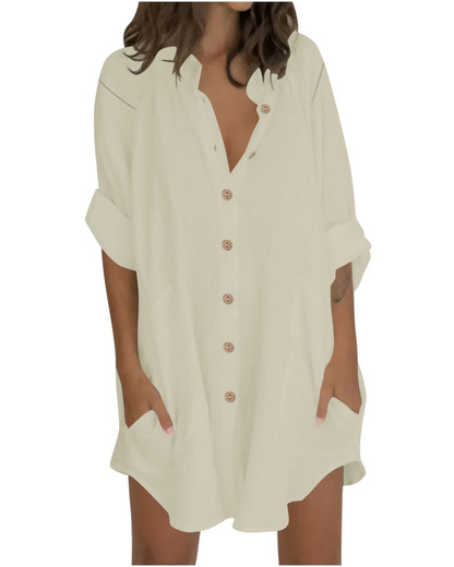 Vanessa Women's Summer Tunic – Oversized Linen Cotton Shirt with 3/4 Sleeves