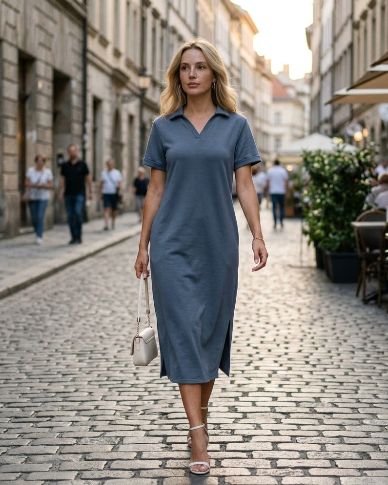 Claire Maxi Polo Dress for Women – Elegant Pleat-Free Dress with Pockets for Comfortable Summer