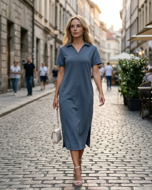 Claire Maxi Polo Dress for Women – Elegant Pleat-Free Dress with Pockets for Comfortable Summer