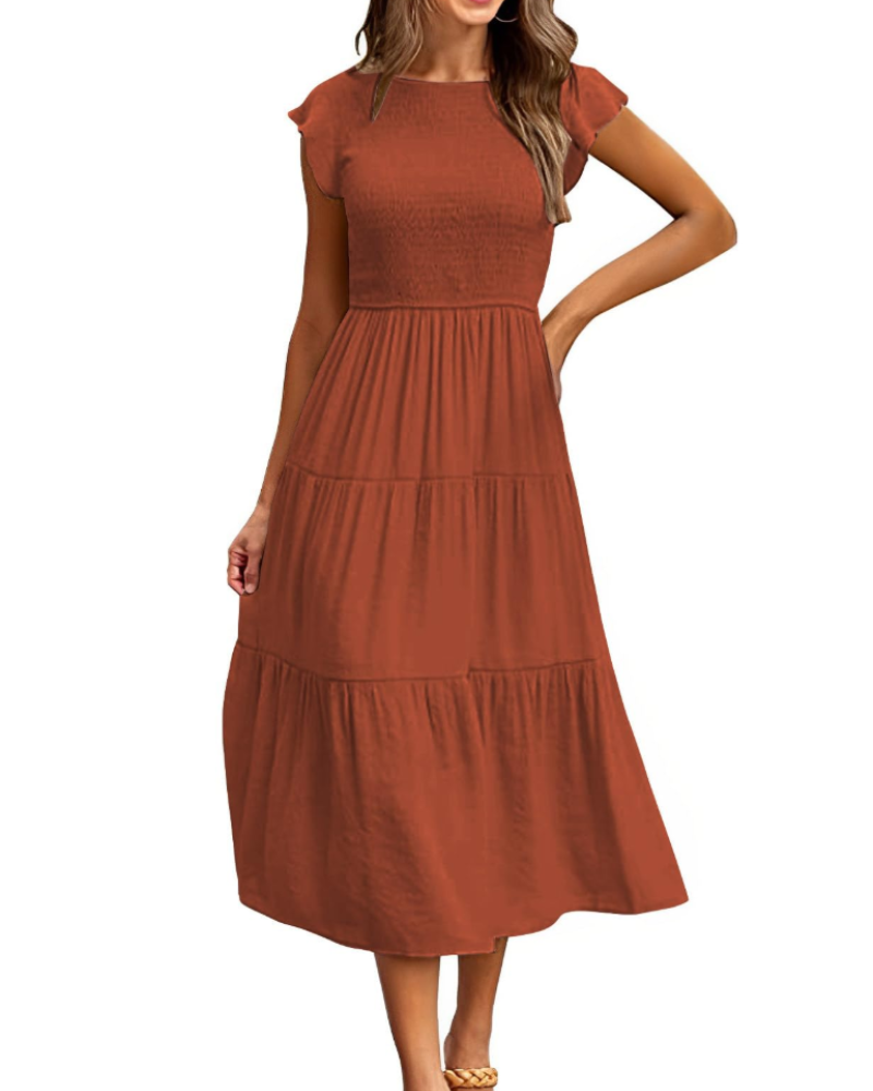 Plinky Women's Dress – Summer Ruffle Elastic Waist A-Line Midi Dress