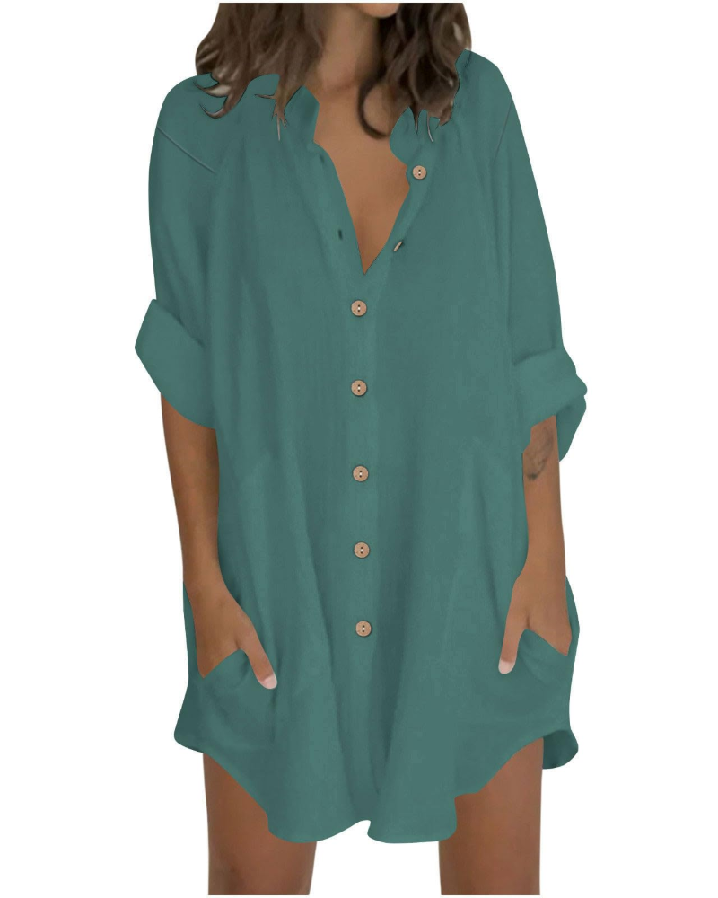 Vanessa Women's Summer Tunic – Oversized Linen Cotton Shirt with 3/4 Sleeves