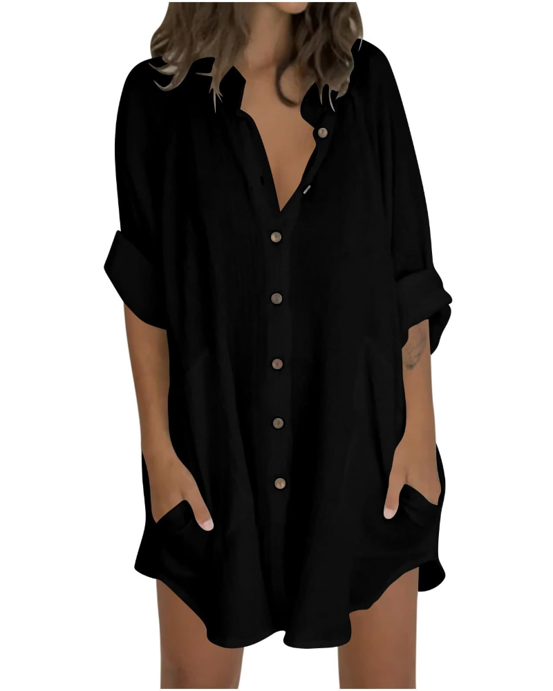 Vanessa Women's Summer Tunic – Oversized Linen Cotton Shirt with 3/4 Sleeves