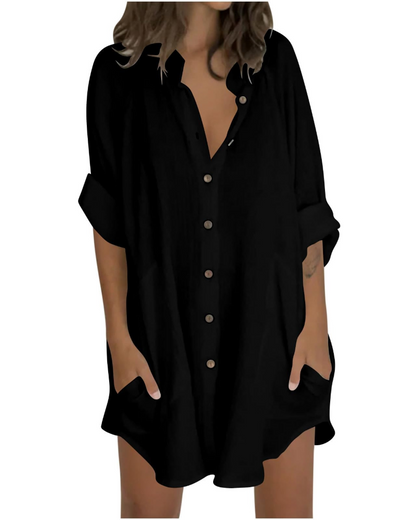 Vanessa Women's Summer Tunic – Oversized Linen Cotton Shirt with 3/4 Sleeves