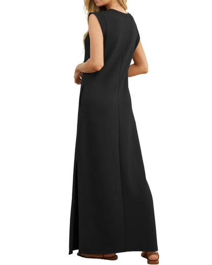 Erin Maxi Dress for Women Summer – Sleeveless Round Neck Slit & Pockets