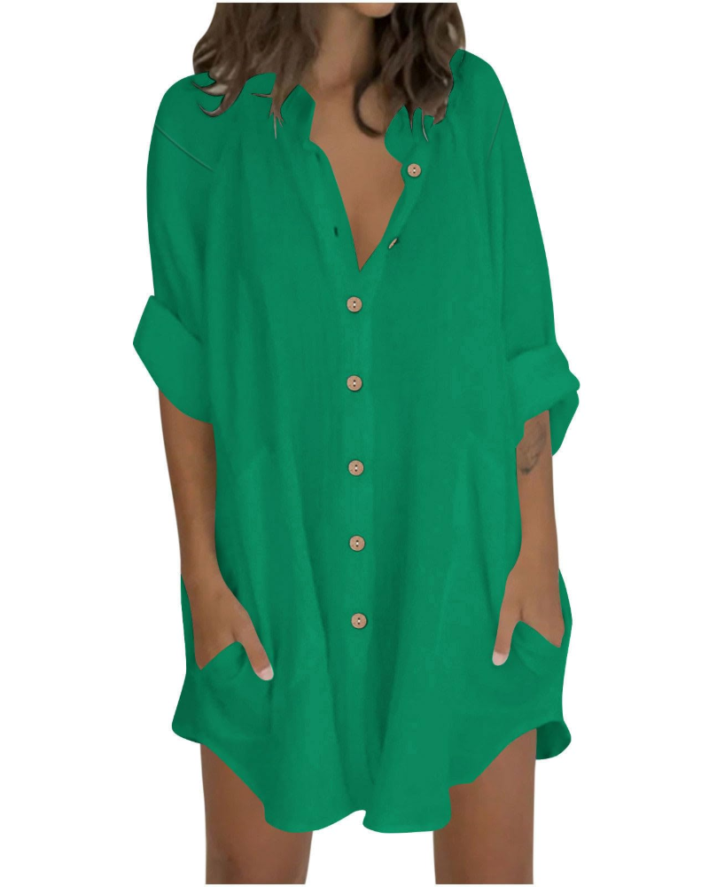 Vanessa Women's Summer Tunic – Oversized Linen Cotton Shirt with 3/4 Sleeves