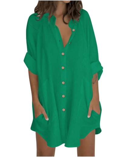 Vanessa Women's Summer Tunic – Oversized Linen Cotton Shirt with 3/4 Sleeves