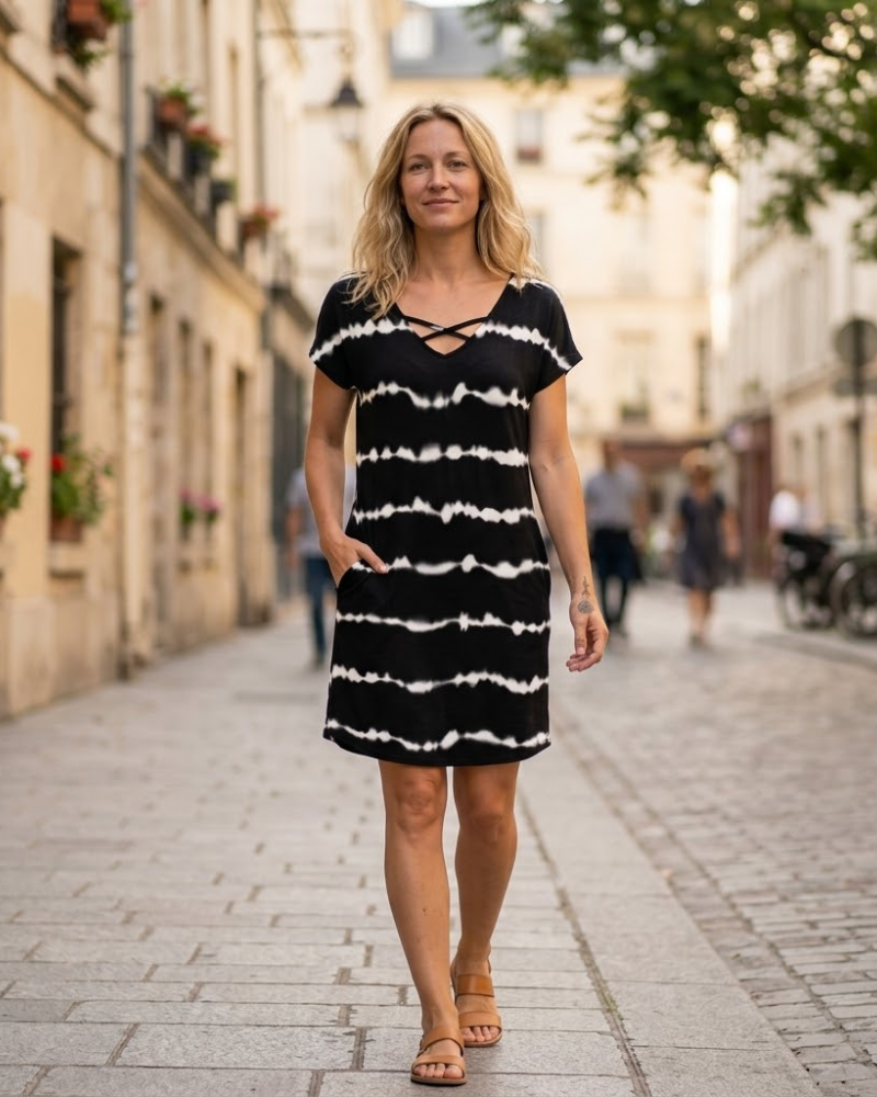 Sophie Summer Dress for Women – V-Neck A-Line Dress with Pockets and Short Sleeves