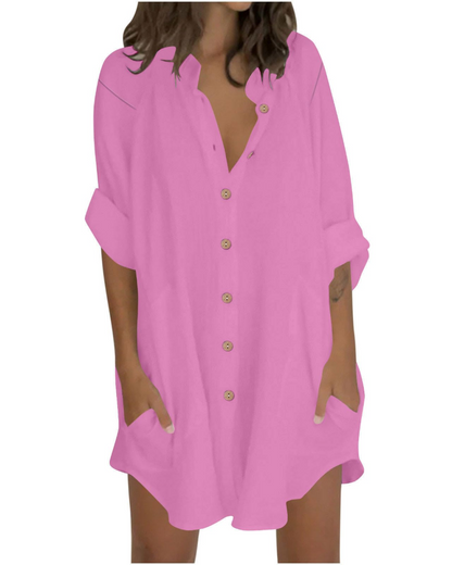 Vanessa Women's Summer Tunic – Oversized Linen Cotton Shirt with 3/4 Sleeves