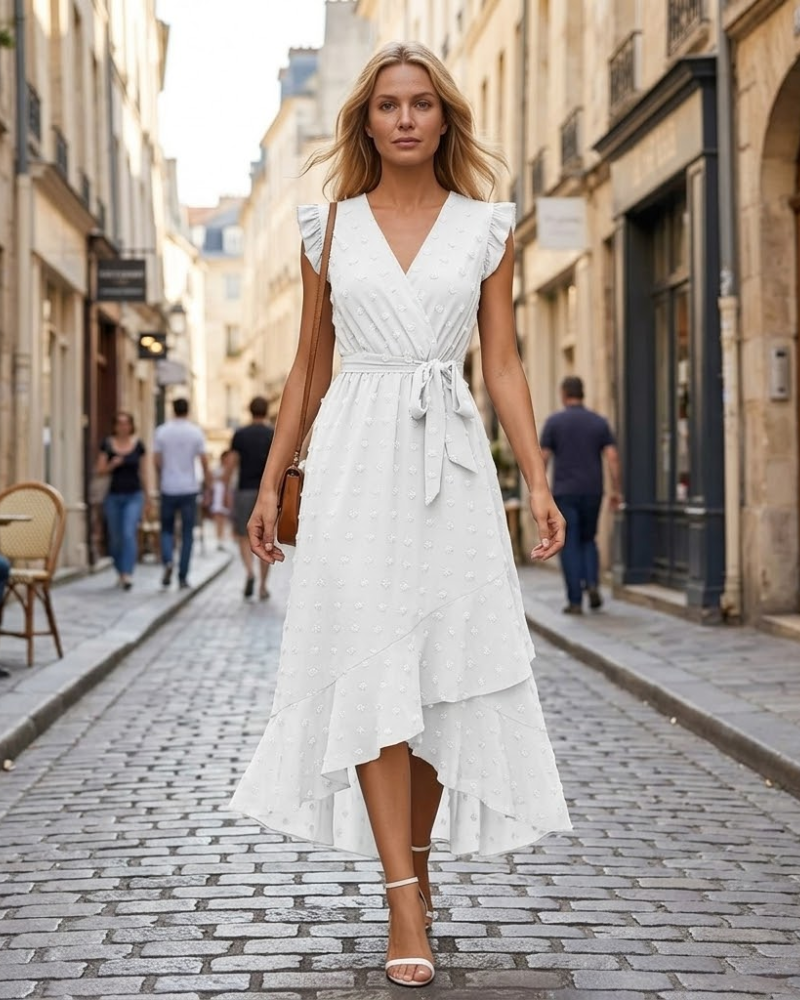 Luna Bohemian Dress for Women – Long Flowing Dress with V-Neck and Ruffled Sleeves