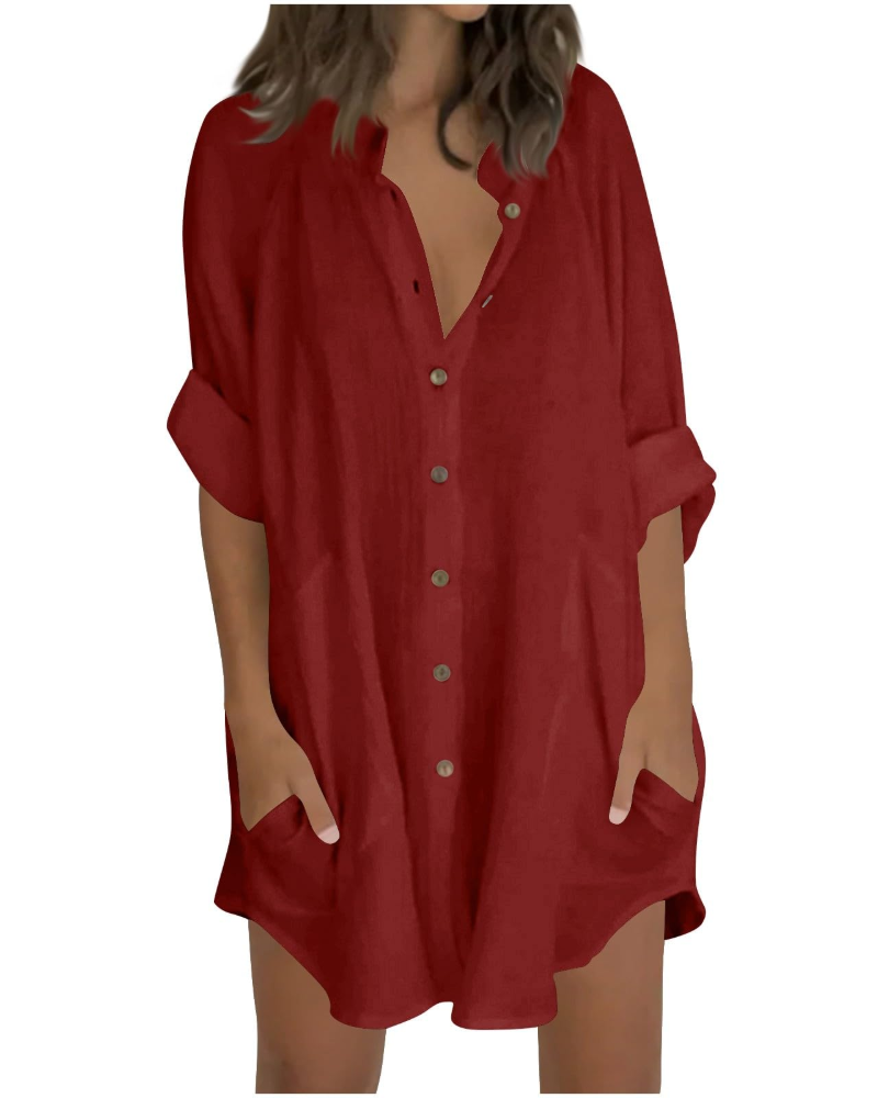 Vanessa Women's Summer Tunic – Oversized Linen Cotton Shirt with 3/4 Sleeves