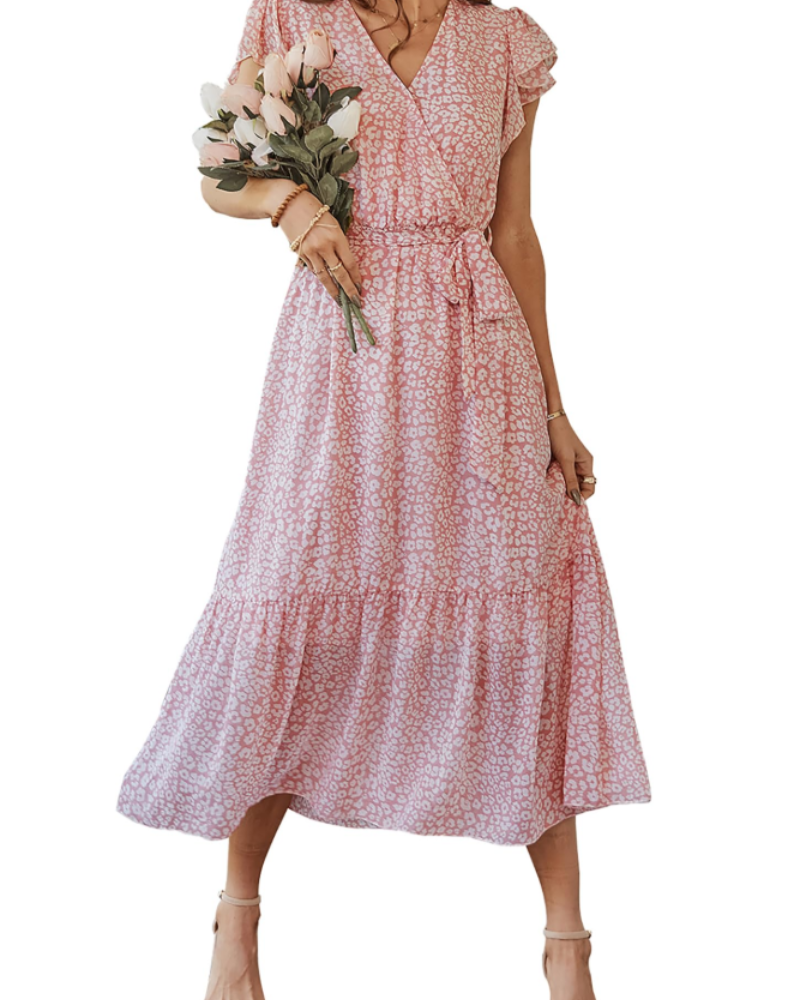 Anita Maxi Dress for Women – Bohemian Floral Dress with V-Neck, Ruffles, and Belt for Summer