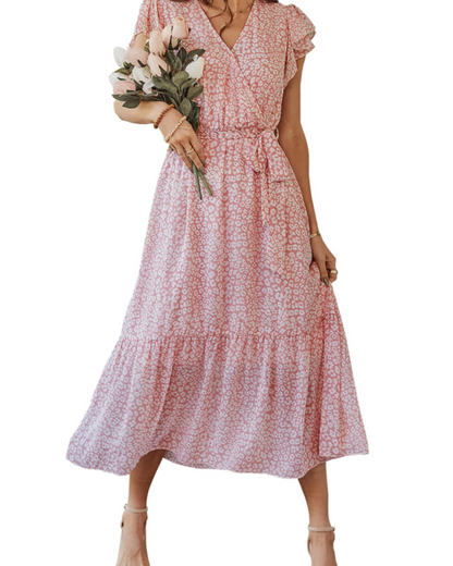 Anita Maxi Dress for Women – Bohemian Floral Dress with V-Neck, Ruffles, and Belt for Summer