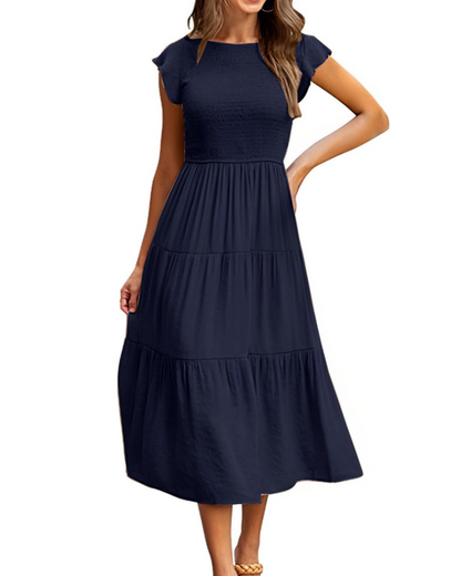 Plinky Women's Dress – Summer Ruffle Elastic Waist A-Line Midi Dress