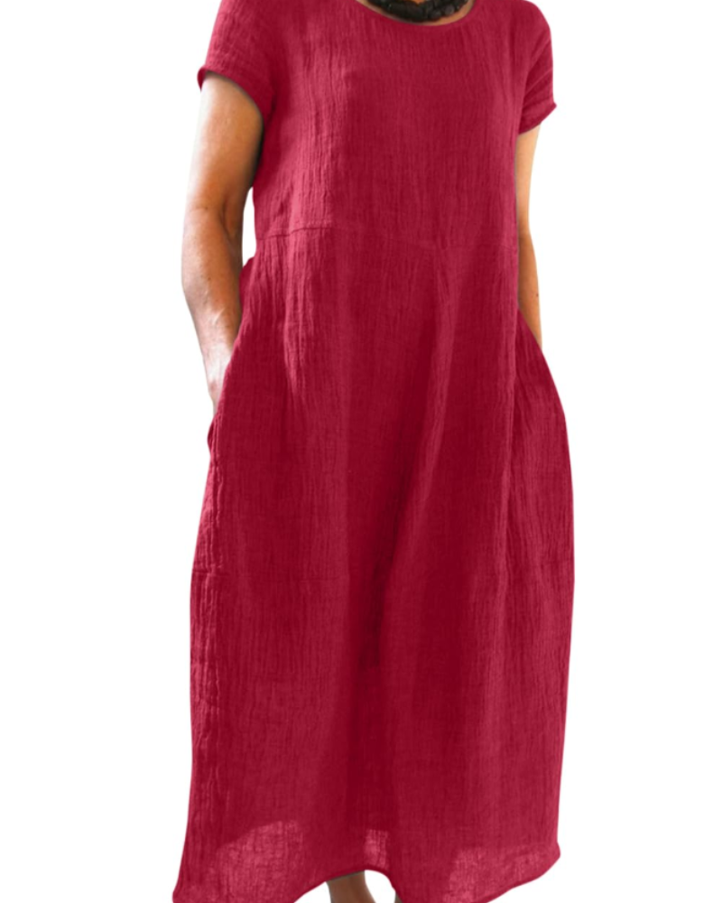 Risa Maxi Dress for Women – Bohemian Dress with Round Neck, Short Sleeves & Pockets