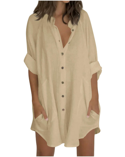Vanessa Women's Summer Tunic – Oversized Linen Cotton Shirt with 3/4 Sleeves