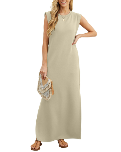 Erin Maxi Dress for Women Summer – Sleeveless Round Neck Slit & Pockets