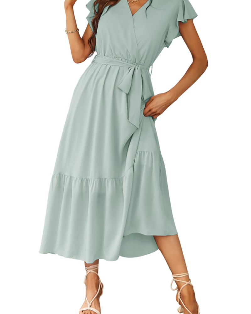 Anita Maxi Dress for Women – Bohemian Floral Dress with V-Neck, Ruffles, and Belt for Summer