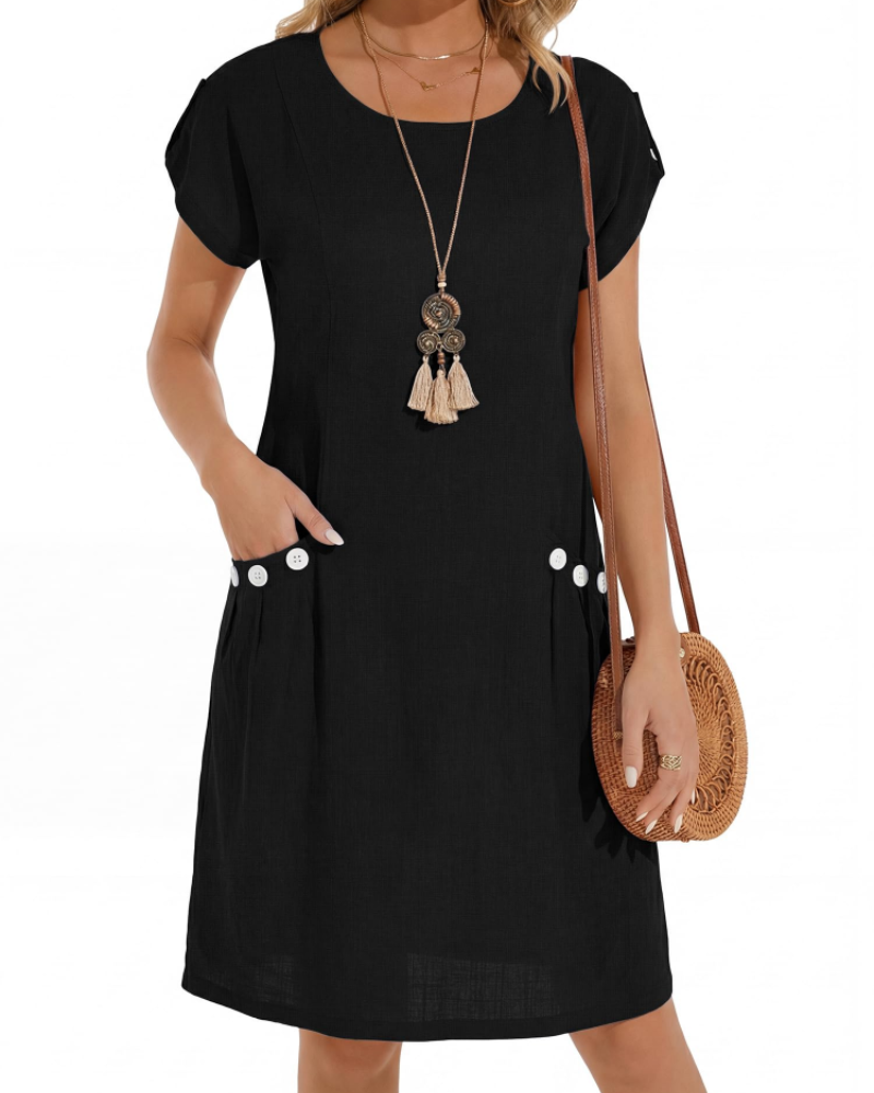 Joyce Linen Midi Dress for Women – A-Line Casual Summer Dress with Pockets