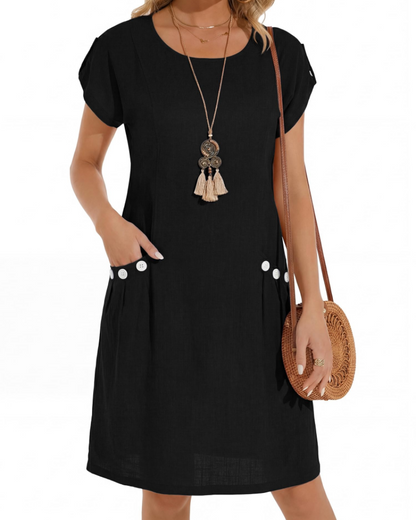 Joyce Linen Midi Dress for Women – A-Line Casual Summer Dress with Pockets