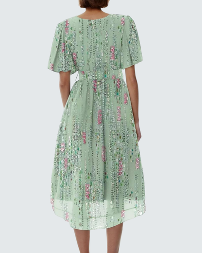 Cristina Midi Dress for Women – V-Neck Wrap, Belted Waist, Chiffon