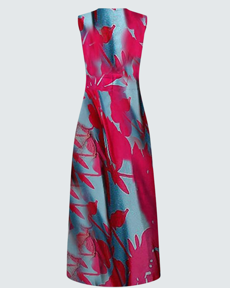 Juanna Printed Dress for Women – V-Neck, Sleeveless, High Waist, Fluid Cut
