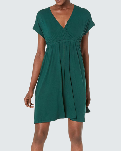 Cloe Women's Skater Dress – Cross V Neck, Empire Waist, Fluid Jersey