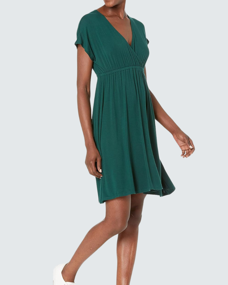 Cloe Women's Skater Dress – Cross V Neck, Empire Waist, Fluid Jersey