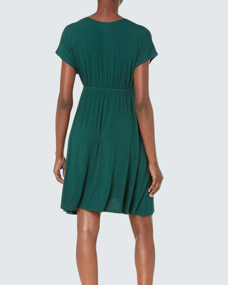 Cloe Women's Skater Dress – Cross V Neck, Empire Waist, Fluid Jersey