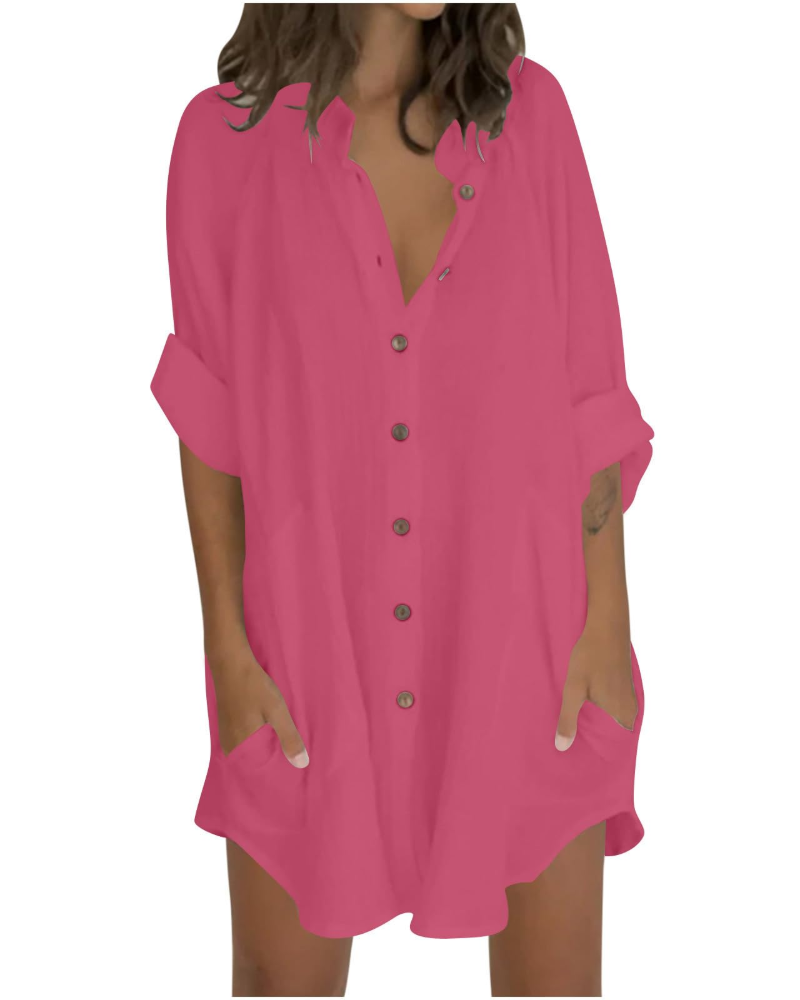 Vanessa Women's Summer Tunic – Oversized Linen Cotton Shirt with 3/4 Sleeves