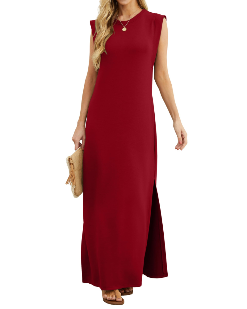 Erin Maxi Dress for Women Summer – Sleeveless Round Neck Slit & Pockets
