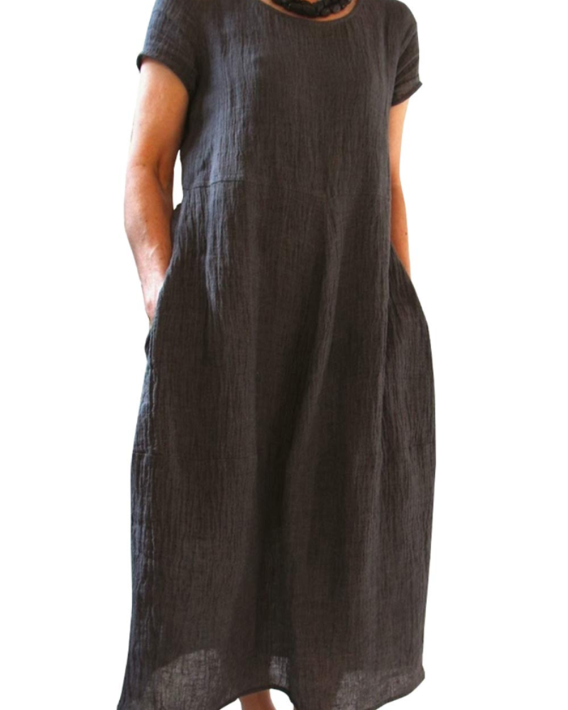 Risa Maxi Dress for Women – Bohemian Dress with Round Neck, Short Sleeves & Pockets