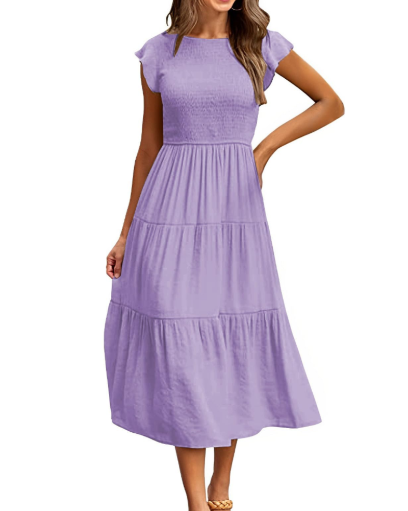 Plinky Women's Dress – Summer Ruffle Elastic Waist A-Line Midi Dress