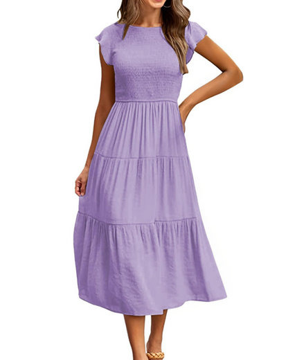 Plinky Women's Dress – Summer Ruffle Elastic Waist A-Line Midi Dress