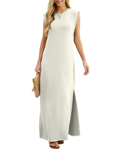 Erin Maxi Dress for Women Summer – Sleeveless Round Neck Slit & Pockets