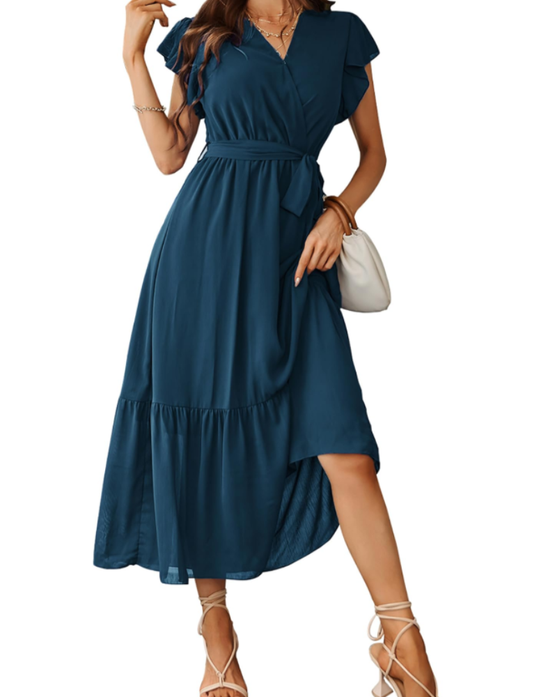 Anita Maxi Dress for Women – Bohemian Floral Dress with V-Neck, Ruffles, and Belt for Summer