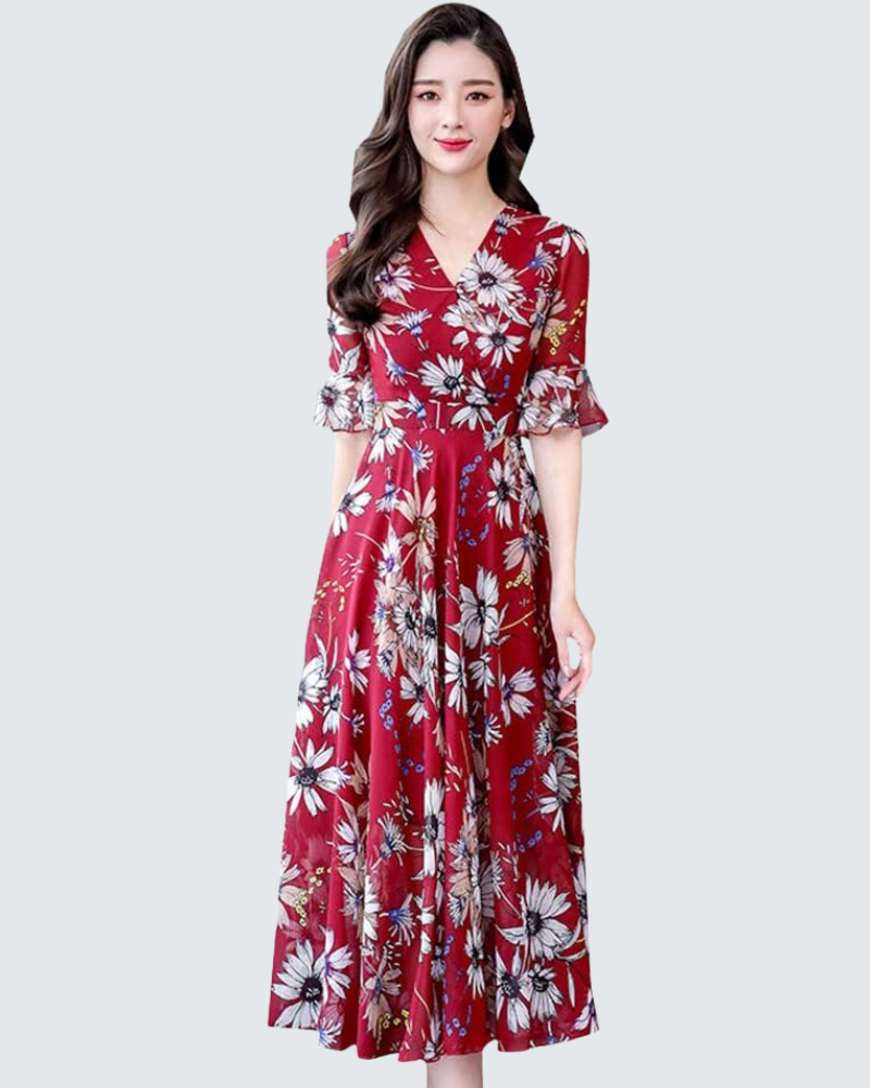 Carmelle Women's Maxi Dress – V-Neck, Flowing A-Line Cut, Elegant Chiffon Summer