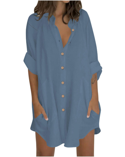 Vanessa Women's Summer Tunic – Oversized Linen Cotton Shirt with 3/4 Sleeves