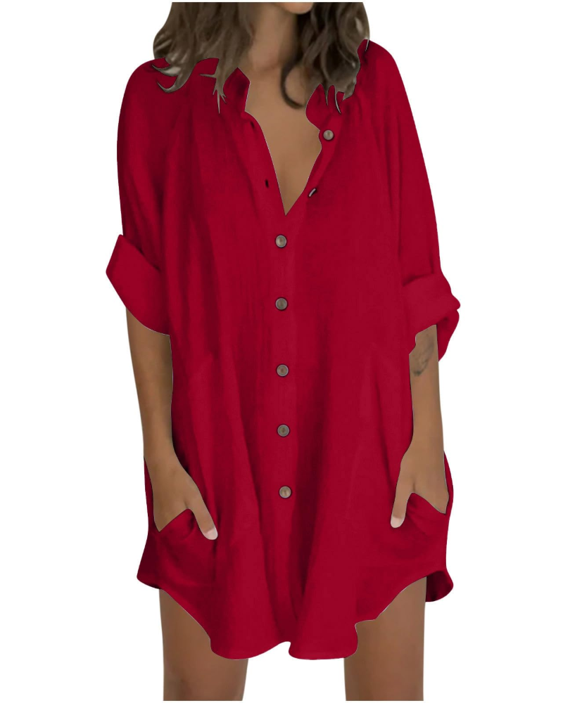 Vanessa Women's Summer Tunic – Oversized Linen Cotton Shirt with 3/4 Sleeves