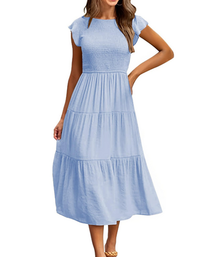 Plinky Women's Dress – Summer Ruffle Elastic Waist A-Line Midi Dress