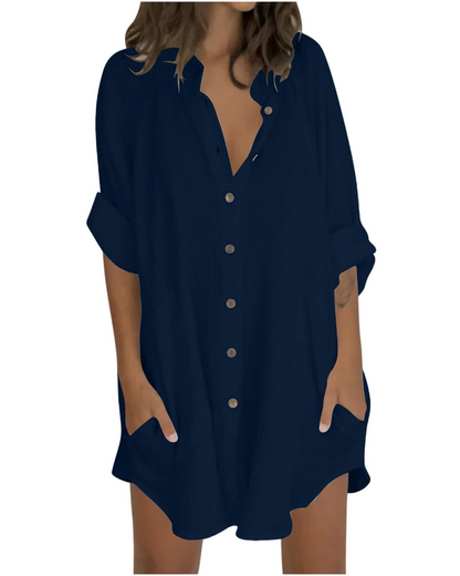 Vanessa Women's Summer Tunic – Oversized Linen Cotton Shirt with 3/4 Sleeves