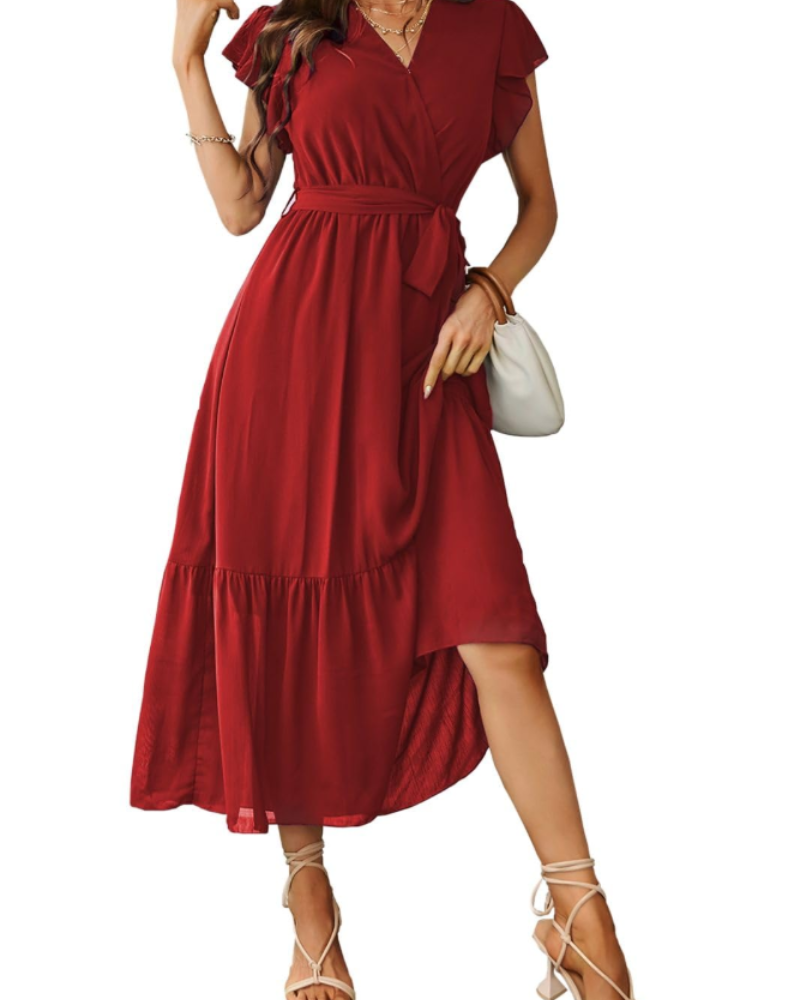 Anita Maxi Dress for Women – Bohemian Floral Dress with V-Neck, Ruffles, and Belt for Summer